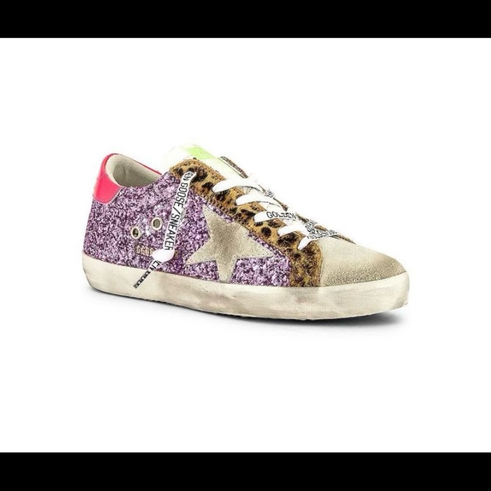 Golden Goose “Superstar Glitter Sneaker” purple with animal print